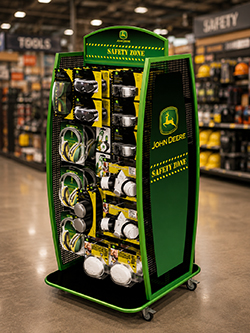 John Deere Safety Zone POP floor display in home improvement store aisle