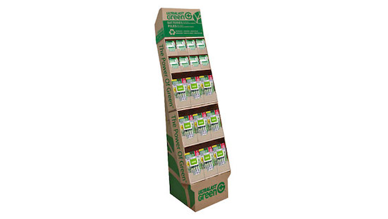 Environmental Sustainability Temporary and corrugated floor display for Ultralast batteries